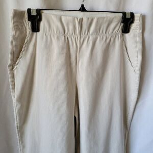 Max Studio Pants Striped Tan White Stretch Med. Rayon Lined Slacks Chic Classic
